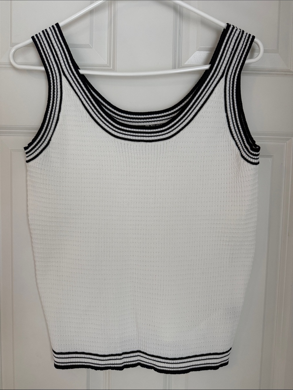 NWOT- Classic White Knit Tank with Black Trim